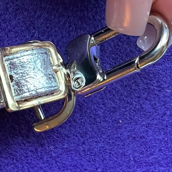 LV Authentic METALLIC Silver Leather Name Tag Bag Charm Key Chain RARE OAK - Picture 7 of 14